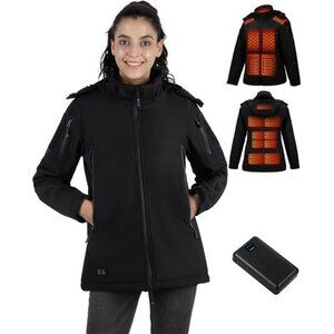 Heated Jacket for Women, Winter Outdoor Soft Shell Electric Heating Coat Hooded
